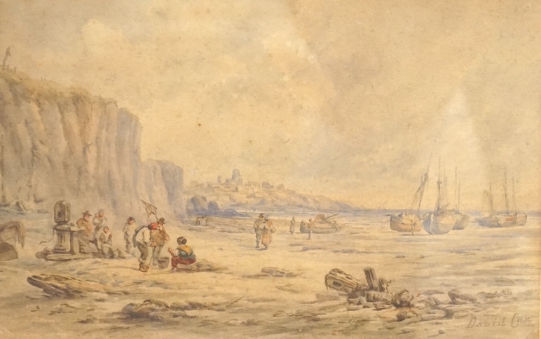 David Cox (1783-1859), Coastal scene with fisherman, signed, watercolour, 23 x 36cm